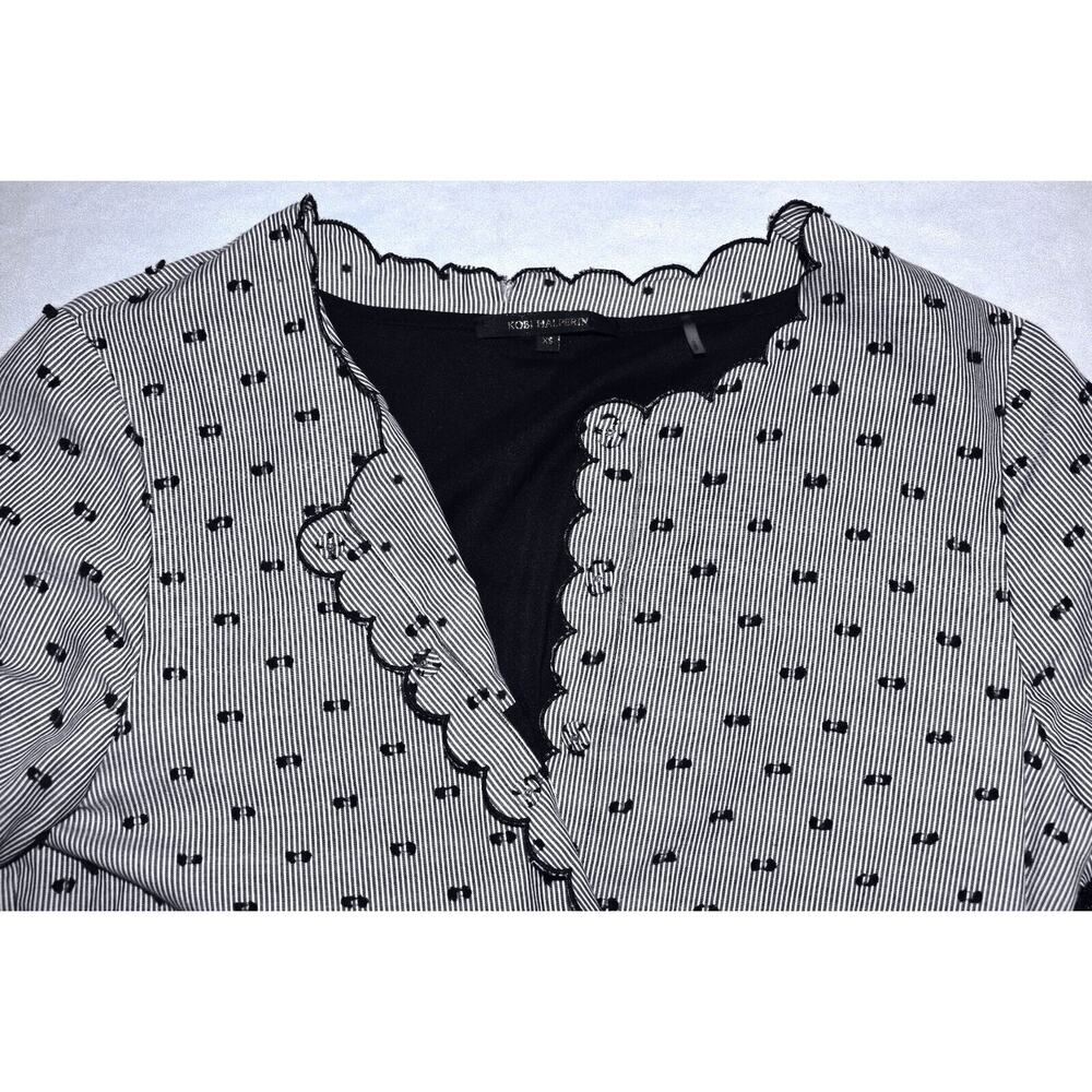 A5 NEW KOBI HALPERIN Gray & White Pinstripe Black Dots Bell Sleeve Dress Size XS - Picture 5 of 6